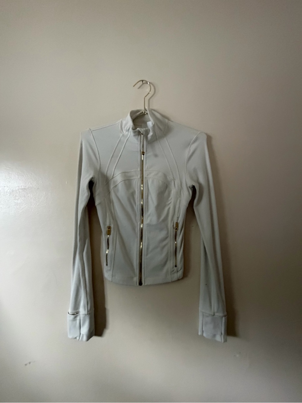 lululemon athletica White Zip-Up Bomber Jacket with Gold Hardware
